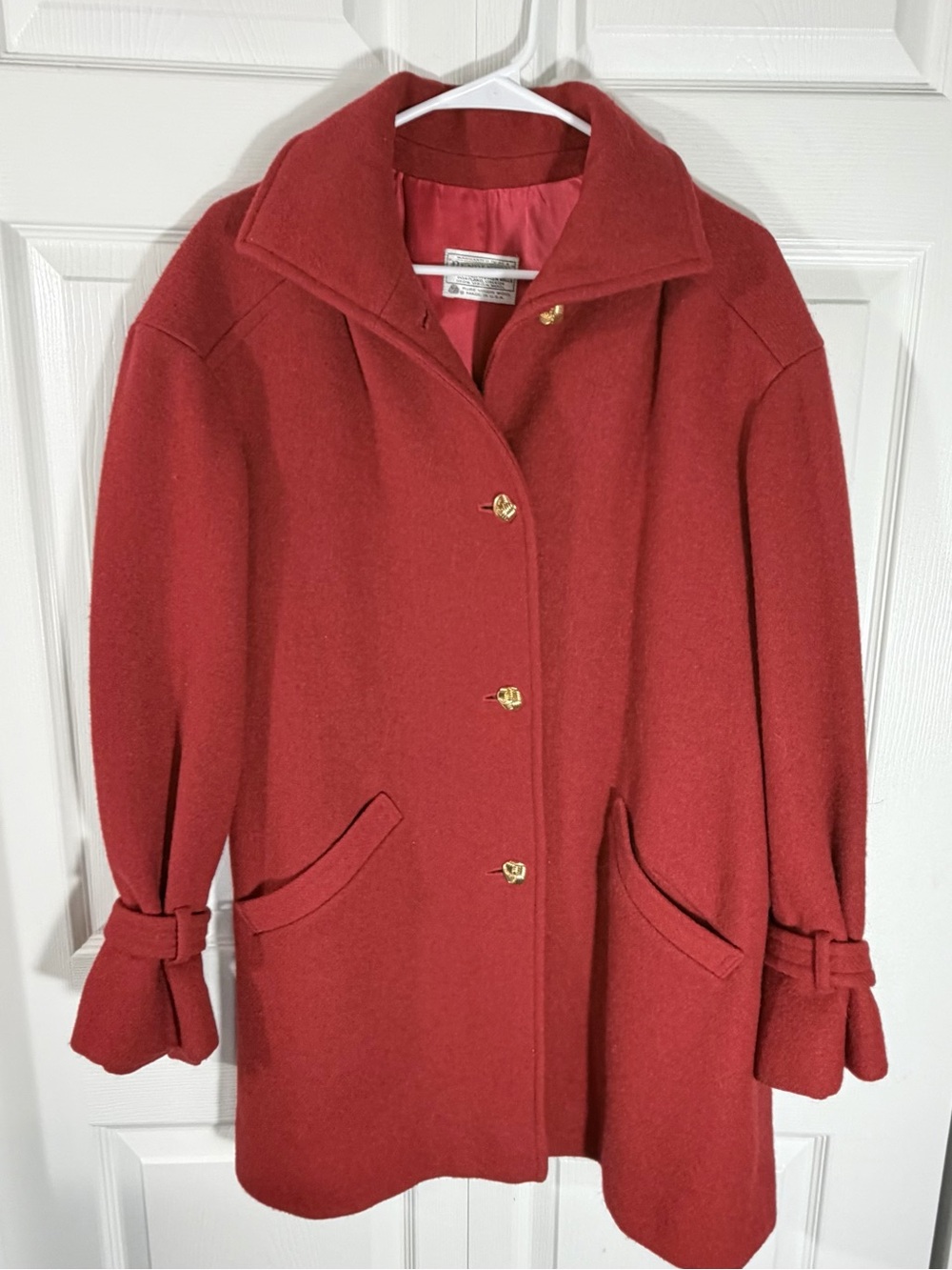 Vintage Pendleton Red Virgin Wool Swing Coat Gold Buttons Women’s Large Timeless